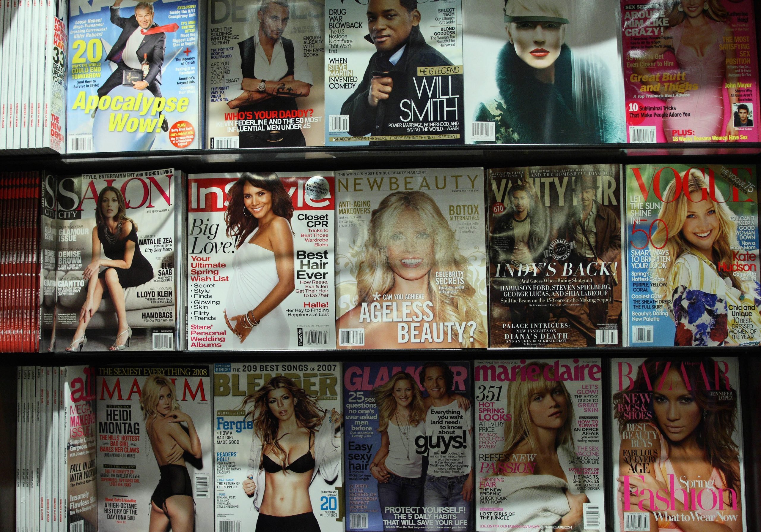 Fashion magazines displayed on shelves