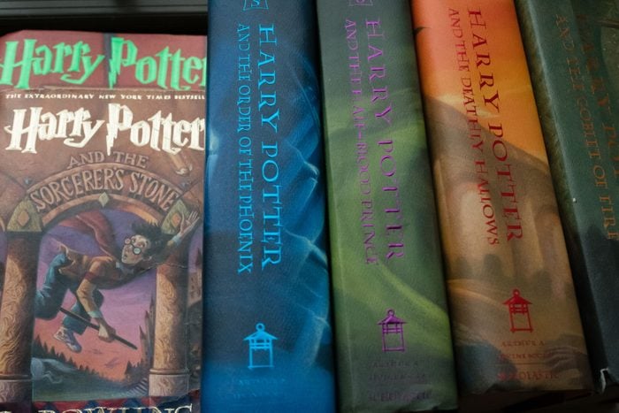 A collection of Harry Potter books is pictured at Caitlin Moore's home in Washington, DC.