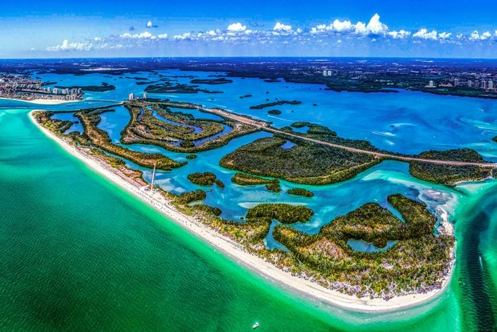 aerial view of Lovers Key State Park and beaches, looking Northeast, florida