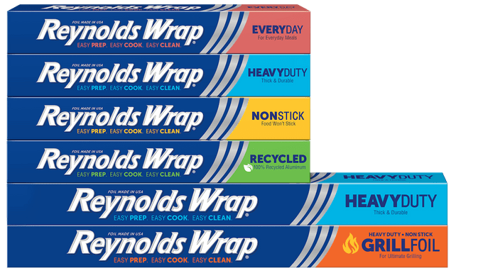 Reynolds Wrap Group Image with various color coded boxes of aluminum foil