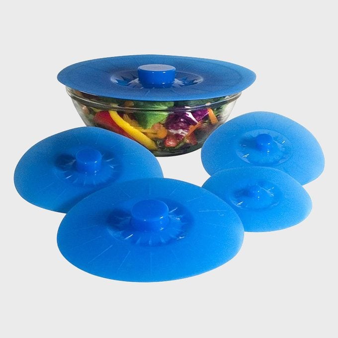 Silicone Bowl Lids Blue Set Of 5 Reusable Suction Seal Covers For Bowls Pots Cups
