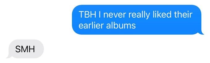 text exchange using TBH and SMH abbreviations