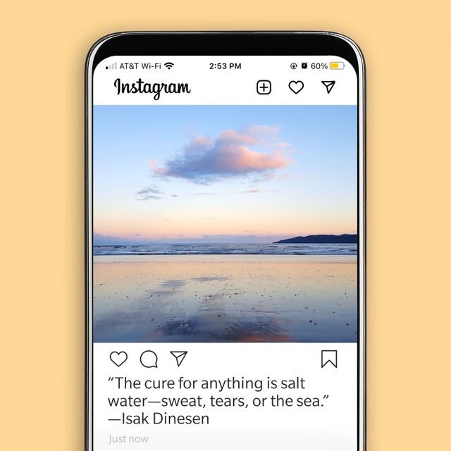 instagram screenshot displaying a beach sunset with a beach quote caption