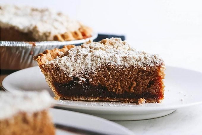 Shoofly Pie slice on a white plate