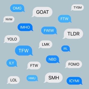 Text Abbreviations in text bubbles on blue-gray background