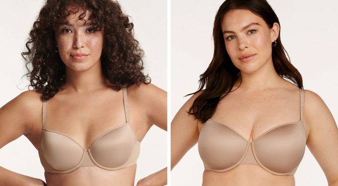 two models of different sizes wearing Thirdlove 24/7 T Shirt Bra