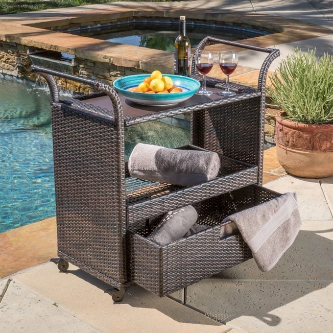 Corona Outdoor Wicker Bar Cart By Christopher Knight Home 