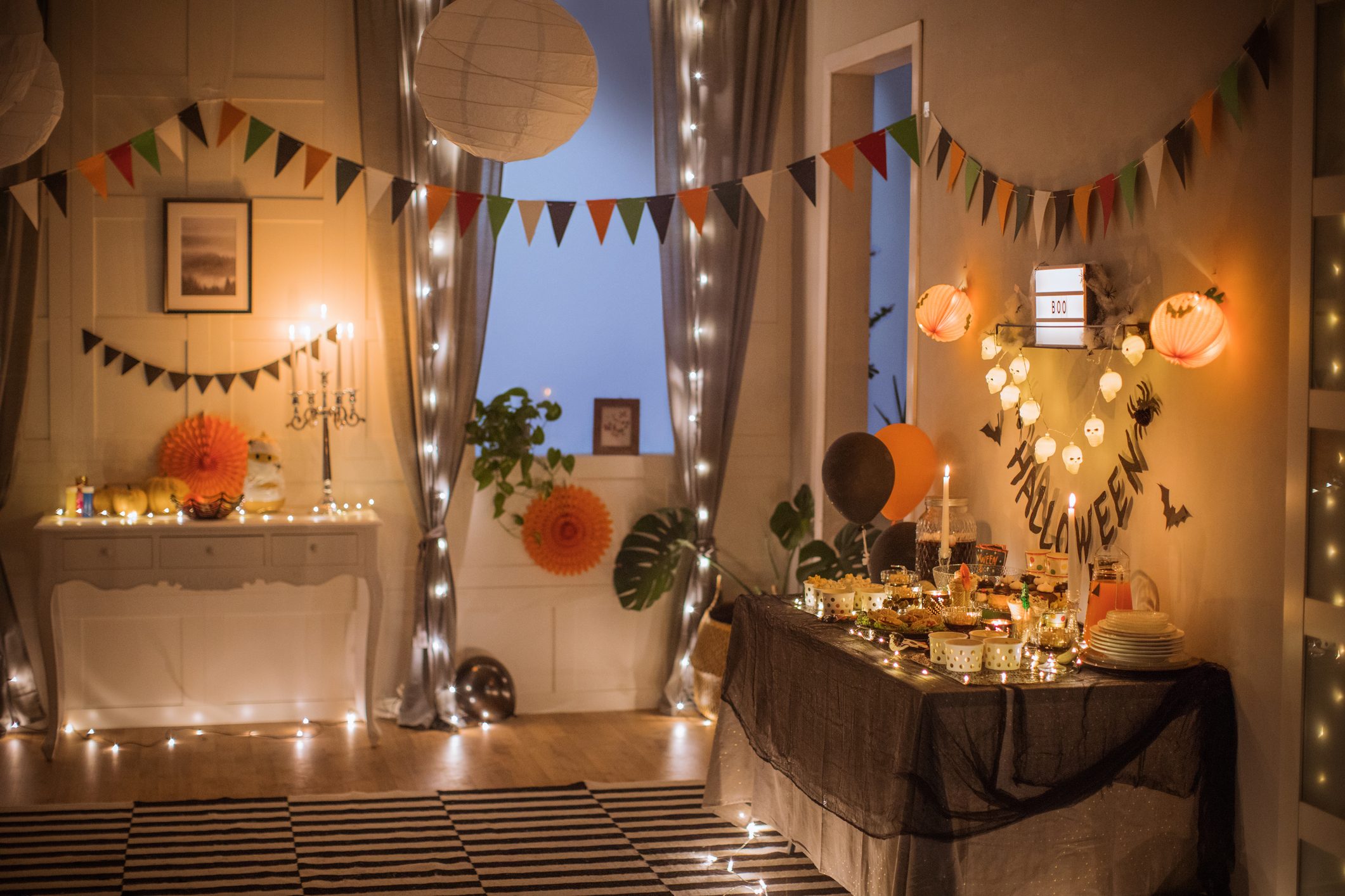 halloween party with string lights decoration