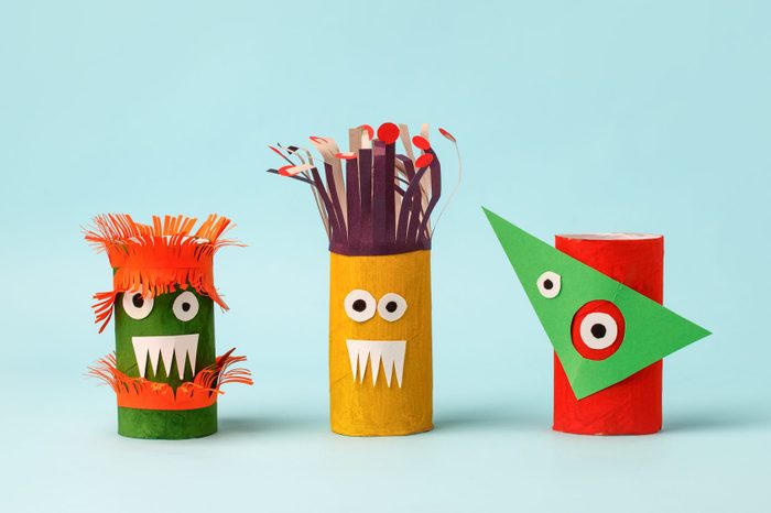 monsters made from paper and toilet paper rolls for halloween craft decor