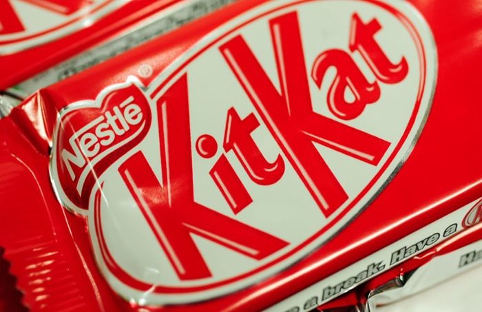 close up of Nestle Kitkat candy bar label