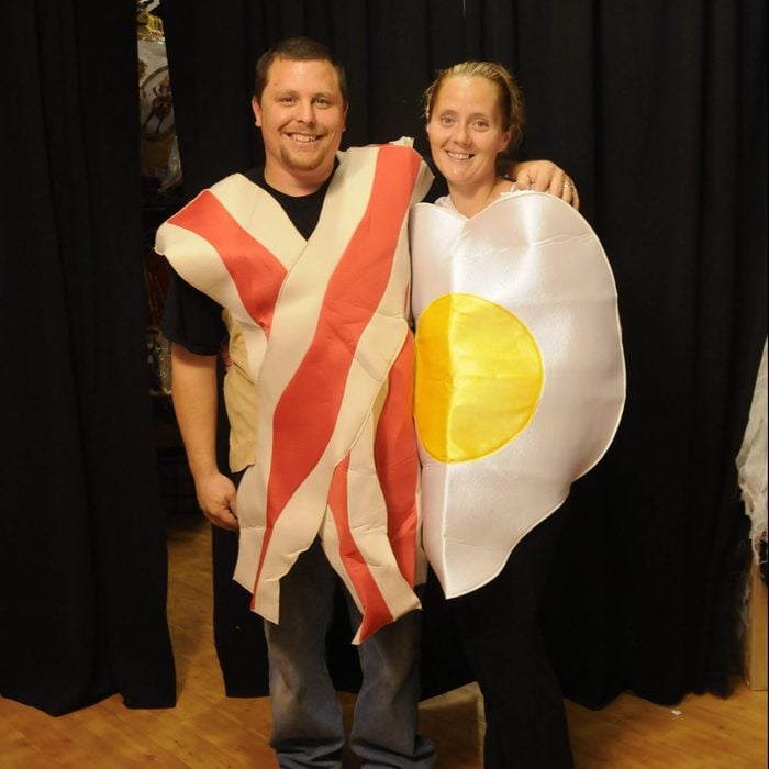 Mike and Heather Redding dressed as bacon and eggs for halloween
