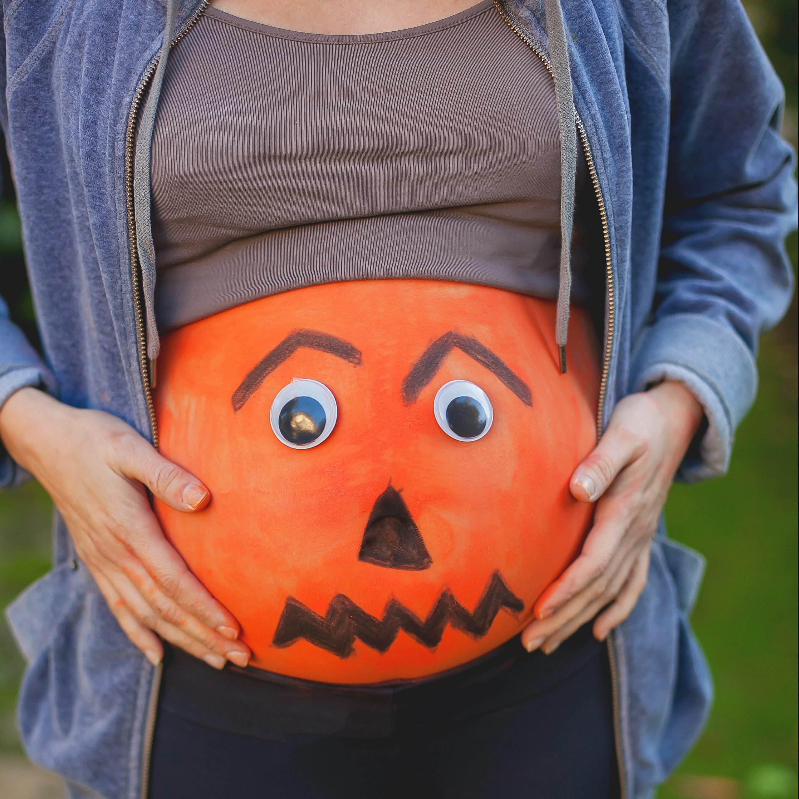 Halloween costume on a pregnant woman