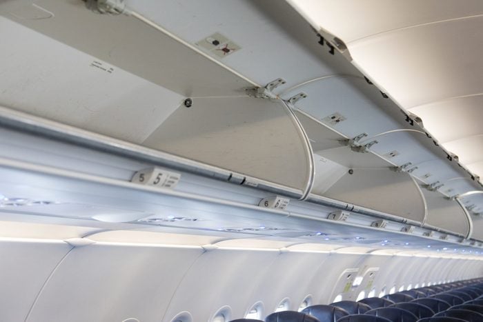 Overhead luggage storage on empty airplane
