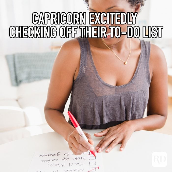 Capricorn Excitedly Checking Off Their To Do List meme text