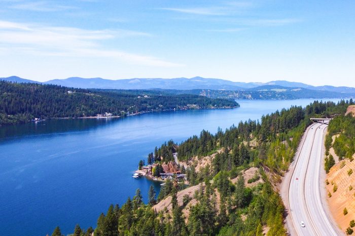 Coeur d'Alene Lake and Highway - Aerial View