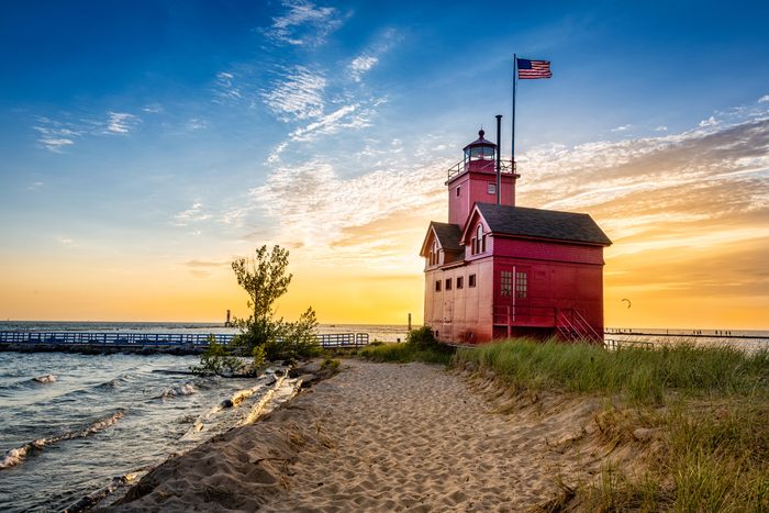 Holland Harbor Light "Big Red" at Sunset Lake Michigan