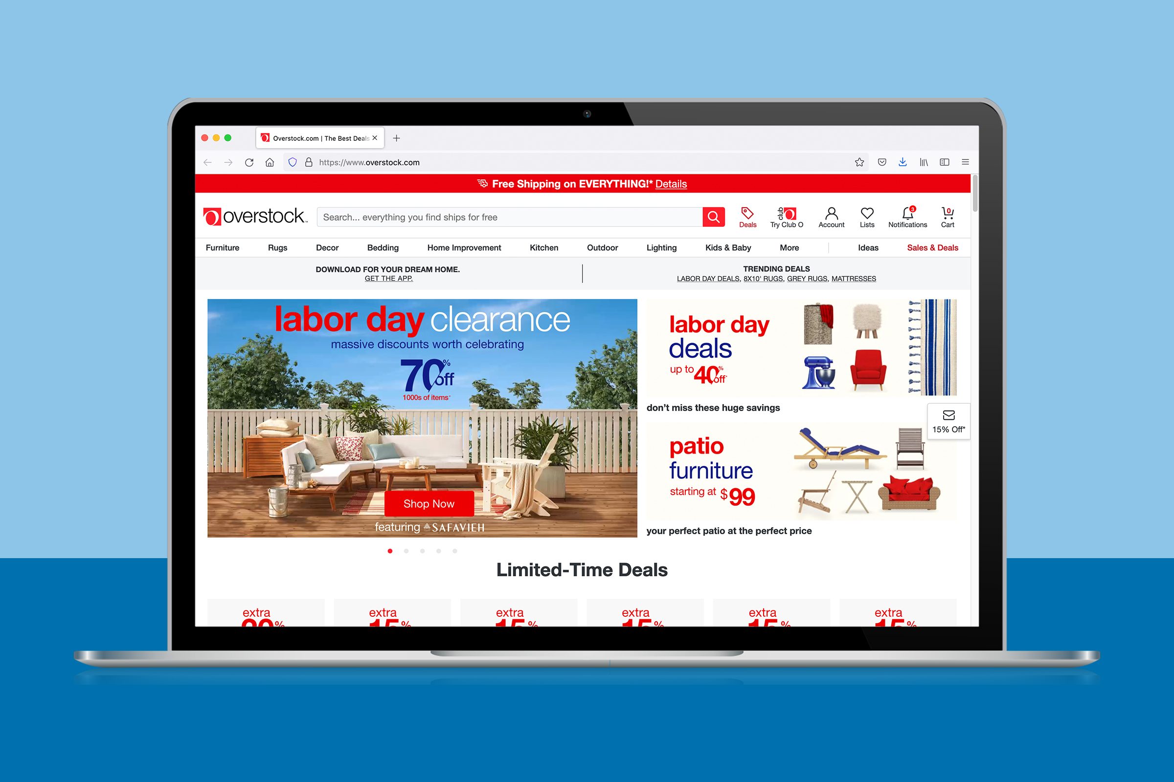 overstock.com on a laptop