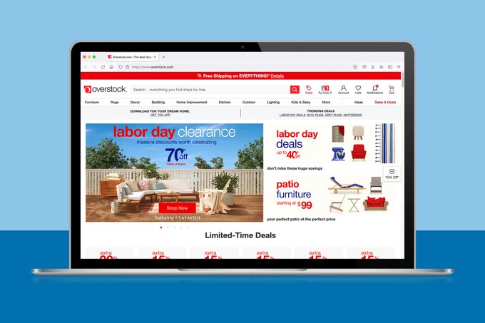 overstock.com on a laptop