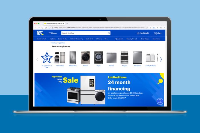 Labor Day Sales screen on bestbuy.com shown on a laptop