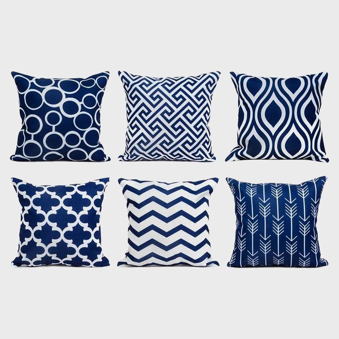Navy Blue And White Outdoor Throw Pillow Covers