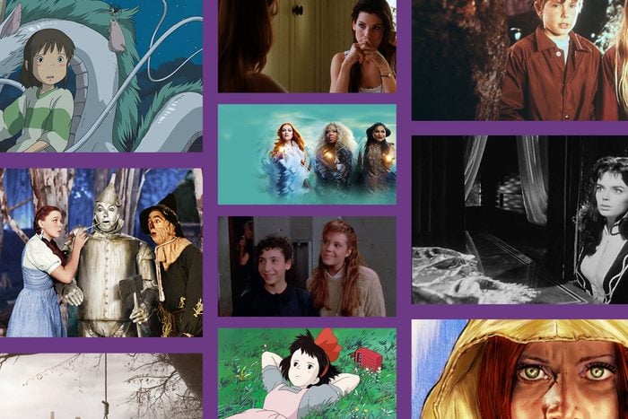 Collage of witch movies on purple background
