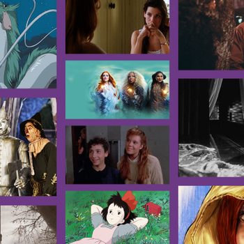 Collage of witch movies on purple background