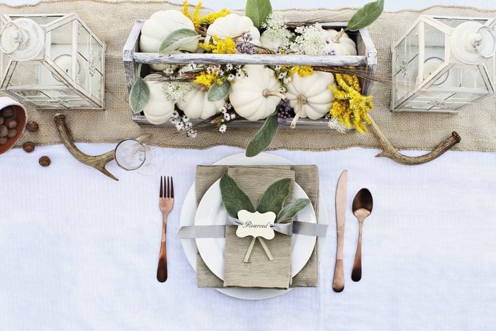 Autumn Table Setting with white pumpkins