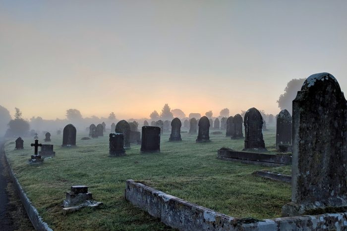 Misty haunted cemetery