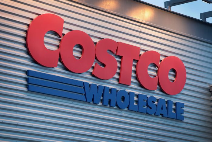 close up of costco wholesale sign on exterior of building