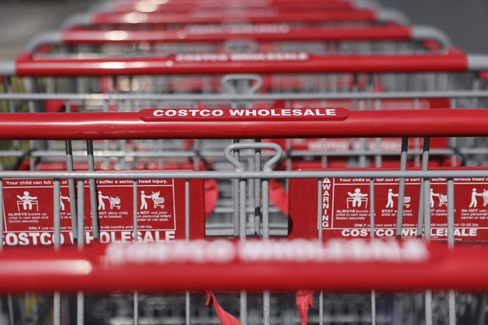 close up of costco shopping carts lined up