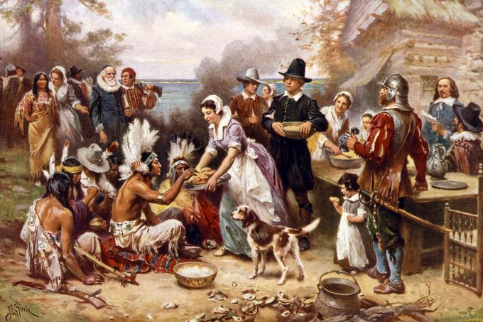 Painting of the first thanksgiving in 1621