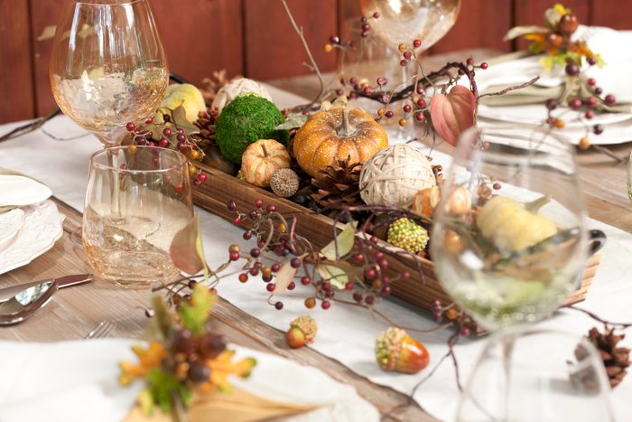 Autumn Dining Table with pumpkin centerpiece
