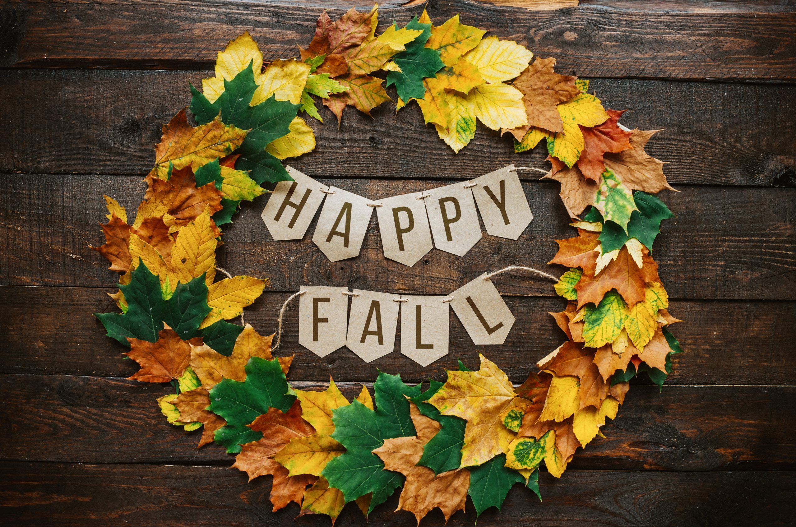 Happy fall lettering on paper cardboard eco garland
