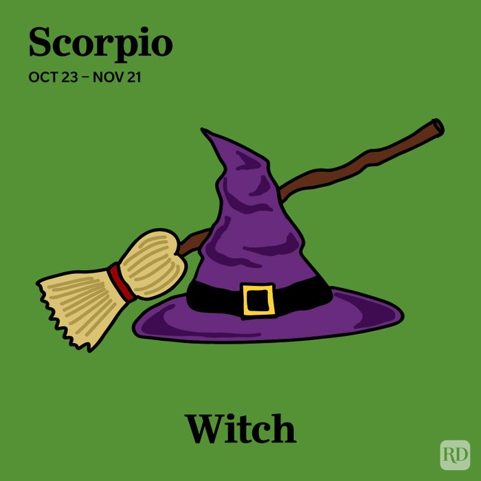 Illustration of a witch hat and broom