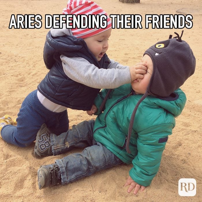 Aries Defending Their Friends meme text on image of children fighting