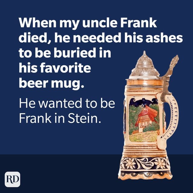Frank In Stein Joke With Beer Stein