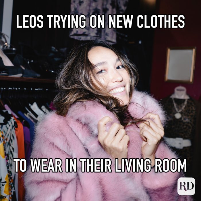 Leos Trying On New Clothes To Wear In Their Living Room meme text