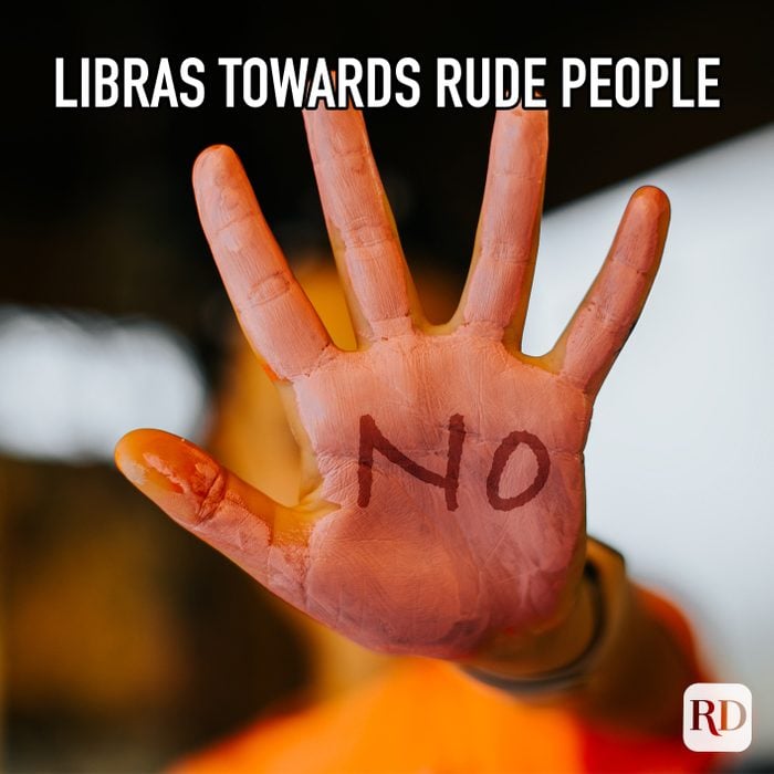 Libras Towards Rude People meme text on image of hand saying "no"