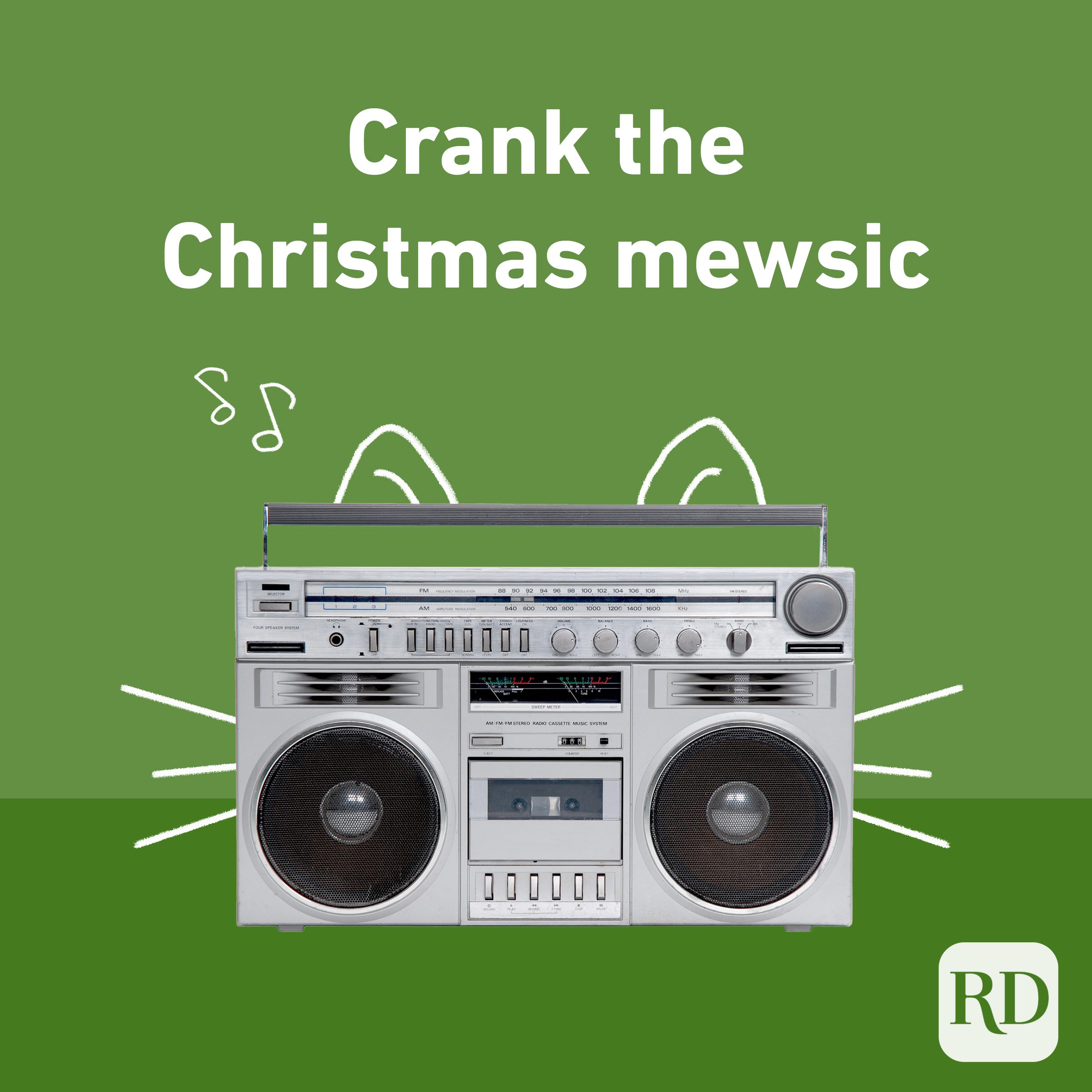 Crank the Christmas mewsic with boombox and cat ears drawn on