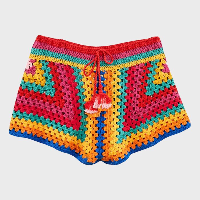 Farm Rio Striped Scarf Crocheted Shorts