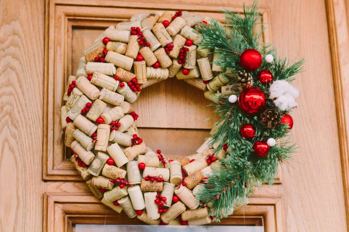 christmas wreath made from wine corks