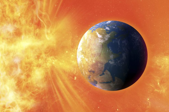 Solar flare hitting Earth science illustration