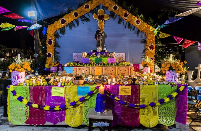 A typical Altar of the Dead at San Francisco Cemetery in Mexico City
