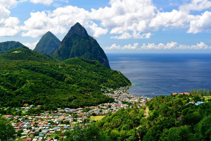St. lucia mountains and beach