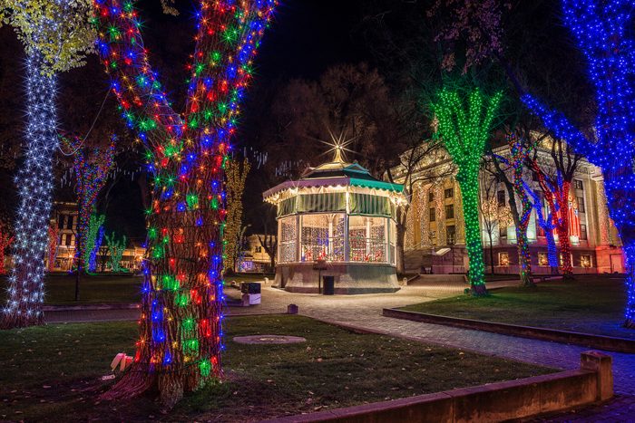 Christmas lights illuminate the downtown Prescott, Arizona town square.