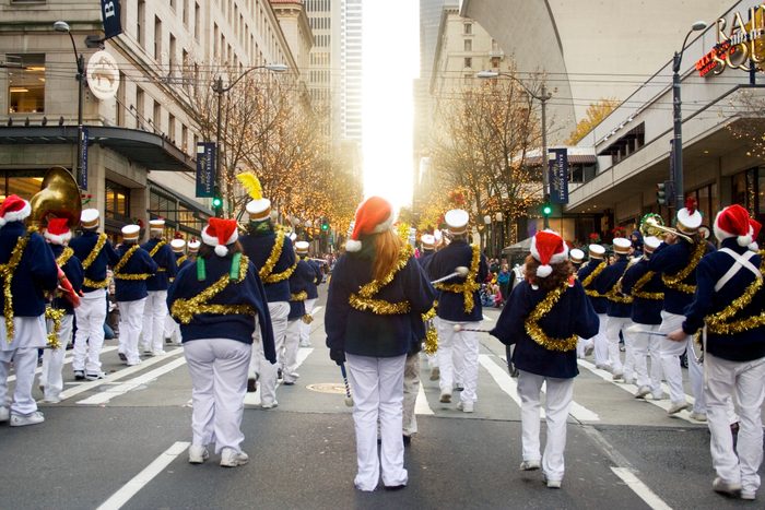 Marching band in parade, Seattle, Washington