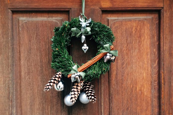 Holiday wreath on the door, Rothenburg ob der Tauber, Germany