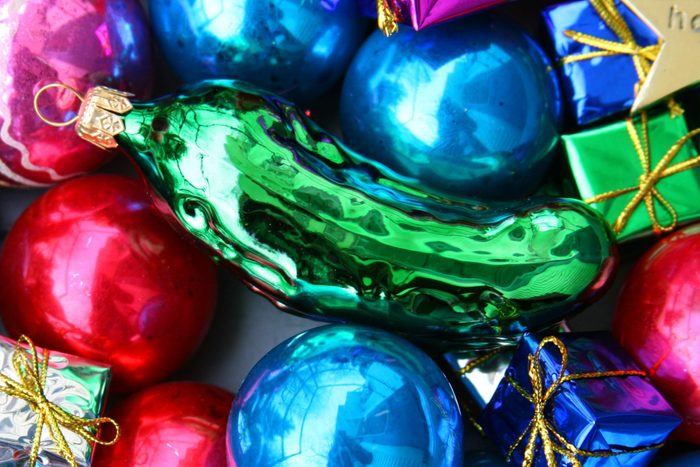 Find the Christmas Pickle: Glass Ornaments and Decorations Background