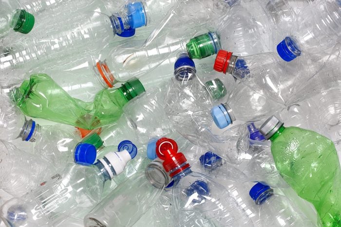 full frame of plastic water bottles