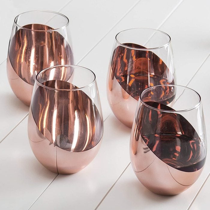 Mygift Copper Stemless Wine Glasses Via Amazon
